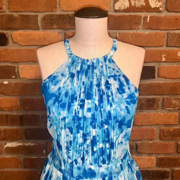 Calvin Klein Blue Floral Halter Maxi Dress 8 - Picture 2 of 7